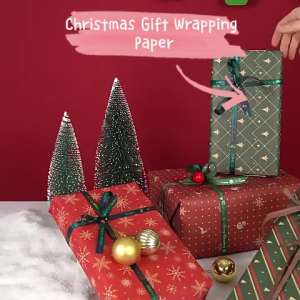 Merry Christmas Wrapping Paper 50x70CM Xmas Tree Snowfake Pattern Gift Wrapping Paper & Ribbons Christmas Decorations for Gift Box DIY Craft Flower Packaging New Year Party Supplies 10 Sheets