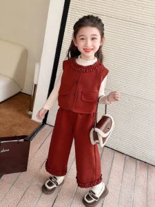 ชุดกางเกงขายาวผู้หญิง ชุดเด็ก ชุดสามชิ้น ฤดูใบไม้ผลิและฤดูใบไม้ร่วง แฟชั่น หวาน สง่างาม เสื้อผ้าเด็ก ชุดเด็ก