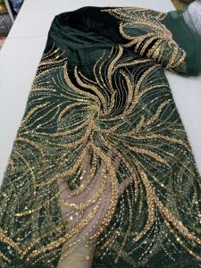 African Beads Lace Fabrics Sequins Lace Fabric 5 Yards 2026 High Quality Velvet Fabric Nigerian Wedding Dress For Woman Sewing