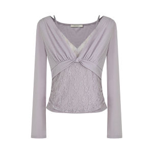 Stylish Slim Fit Purple Cross V-Neck Knitwear