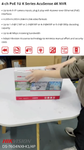 Hikvision NVR DS-7604NXI-K1/4P 4-ch PoE 1U K Series AcuSense 4K NVR