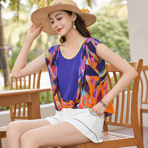 Color Block Layered Flare Hem Tunic Top Women Summer