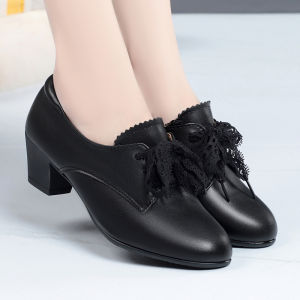 Fall New Style Large Size Knot Front Genuine Leather Deep Mouth Womens Shoes Fashionable Soft Bottom Mom Shoes round Toe Rubber Outsole