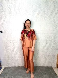 E258 Đồ bộ mặc nhà lụa Latin tay lở quần ống suông dài 9 tấc đồ mặc nhà trung niên size lớn từ 50 - 75 kg