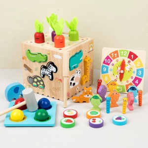 8-In-1 Wooden Montessori Carrot Shape Puzzle - Early Learning Sensory Toy For Kids Ages 3-6 Color Varies