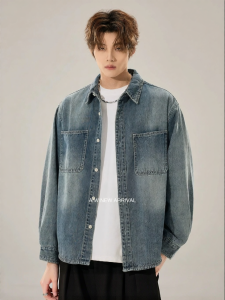 ALLIN | Water Washed Denim Long Sleeve Casual Jacket