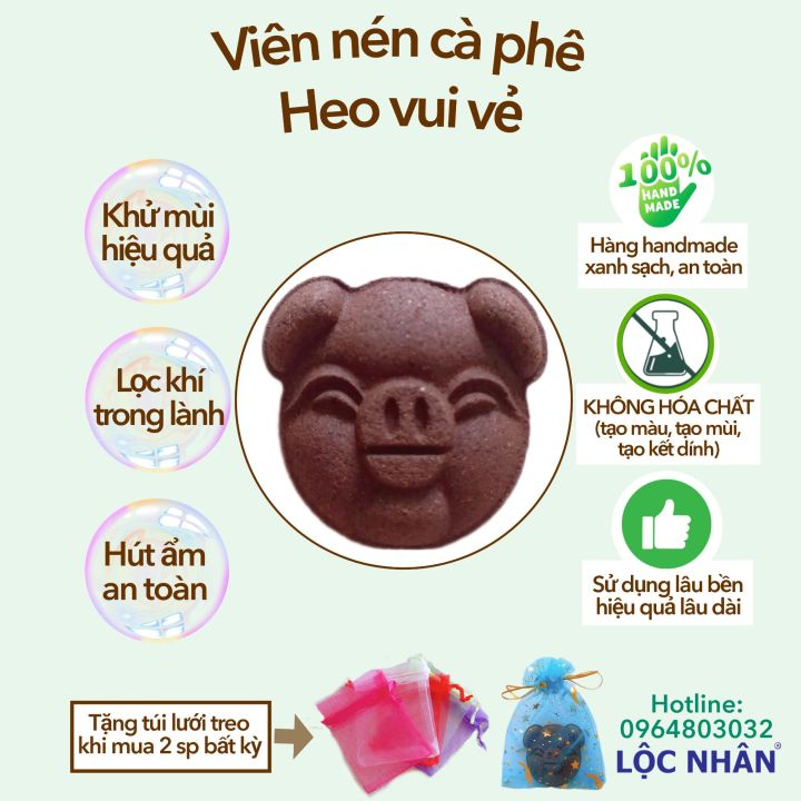 Khử mùi hút ẩm lọc khí từ viên nén cà phê handmade (hình heo) mua 2 ...