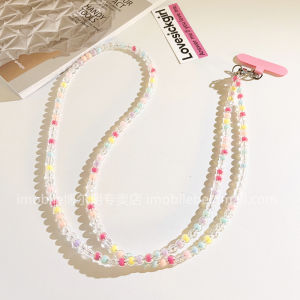 DIY Fresh Color Beaded Long Crossbody Hanging Chains Applicable Phone Case Pendant Chain Ins Korean Style Young Adult Heart New Arrival Halterneck Side Strap Beads Transparent Color Hanging Shoulder Long Shoelace