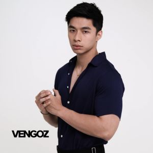 VENGOZ Kemeja Pria Slim Fit - Viscose Solid Blue SS