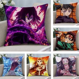Bandai | Demon Slayer Hashibira Inosuke Anime Plush Pillow Cover Soft Short Plush Cushion Cover For Sofa Bedroom Home Decor Gift