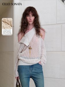 Cello Sonata | Biege Hollow-out Grid Knitted Pullover