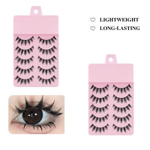 Japanese Anime Manga Style False Eyelashes 5 Pairs Soft Natural Long Wispy Strip Lashes For Cosplay Makeup