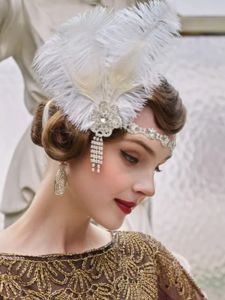 1920S Masquerade Feather Hair Accessories Gatsby Elegant Rhinestone Hair Band Dinner Party Party Photo Headband Female