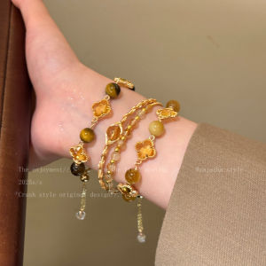 Elegant Golden Tiger Eye Stone Bracelet for Women Luxury Stackable Flower Design Best Friend Jewelry Fashion Accessory