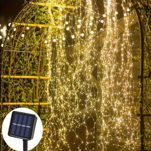 1pc Solar LED Solar Waterfall Light Fairy Wreath Light 8 Mode Lighting Modes for Courtyard Garden Balcony Trees Fence De