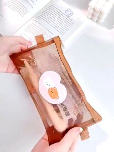 Tempat Pensil Zipper Coklat Motif Beruang Dompet Pensil Coklat Lucu Motif Bear Tempat Makeup Teddy Brown  Model Jaring Transparan dan Multicolour Cute PST