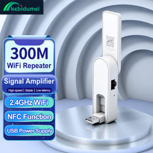 Kebidumei 300Mbps WiFi Signal Amplifier 2.4G WiFi Range Extender RJ45 LAN Port Wireless USB Wi-Fi Repeater AP Mode NFC Function