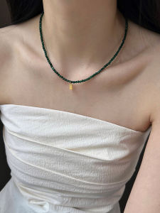 Original New Chinese Style Rice Bead Green Agate Necklace Luxury Minimalist Fashion Jewelry Womens round Bead Crystal Chain