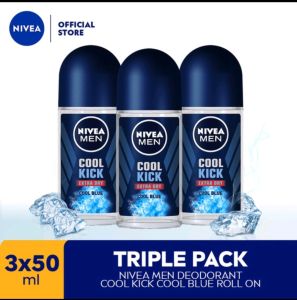 NIVEA MEN COOL KICK 50 ML ISI 3 PCS DEODORANT ROLL ON ORIGINAL