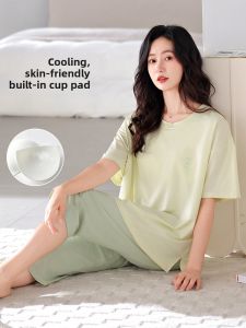 MiiOW | Cat Woman Sleepwear Short Sleeve Thin Home Clothes Set With Chest Pad Loose Fit Summer New Arrival Female Home Comfort Suit