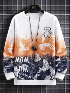 ROMON | Lomond Mens Long Sleeve T-shirt Spring Autumn New Style Round Neck Gradient Color Sweatshirt Casual Fashion Urban Wear