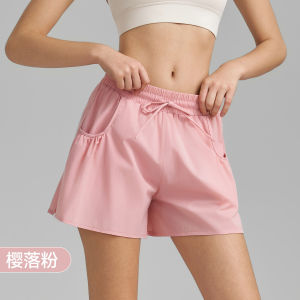 กางเกงกีฬาขาสั้นกระเป๋าขนาดใหญ่สำหรับผู้หญิงแห้งเร็ว2ชั้นกางเกงวิ่งยืดสูง