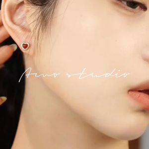 18K Saudi Gold Pawnable Red Heart Zircon Earrings for Women for kids hypoallergenic