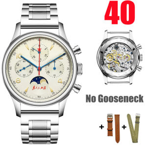 SEAKOSS Moon Phase Chronograph Mechanical Watches Seagull Movement Sapphire Men Watch Pilots Multi-Function Calendar 1963 Clocks