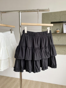 Summer 2025 New Pure Color Korean Style High Waist Slimming Versatile Cake Skirt Elastic Waist Fashionable A-Line Skirt Women
