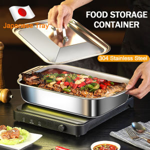 Rectangle Stainless Steel Grilled Fish Tray With Handles Food Storage Container 304 Stainless Steel Food Container Grilled Fish Plate Japanese Food Tray With Lid Food Warmer Stainless Both Gas And Induction Cooker BBQ Fried Food