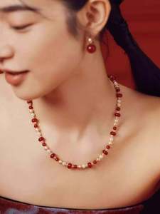 New Year Lucky Red Agate Pearl Necklace for Women Light Luxury Snake Year Autumn Winter Sweater Match Traditional Chinese Style