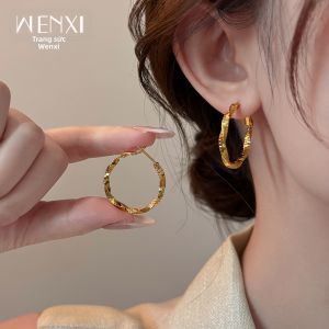 WENXI | Vintage Sparkle Hammered Gold Unique Elegant Ear Hoops Earrings