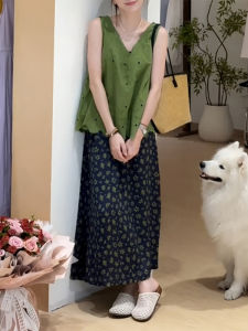 Shalldoer | Áo ba lỗ không tay thêu cổ chữ V màu xanh lá cây rộng rãi mùa hè mỏng thoáng khí cho nữ Áo sơ mi thường ngày