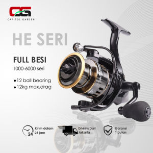 Reel Pancing Full Besi 12 Bearing 5.2:1 Metal Fishing Spinning Reel Ril Pancing katrol bahan metal 10KG Maksimum Tarikan HE 3000 5000 Serirel murah berkualitas one waycatrol stanlessrel pancing murah untuk laut