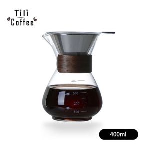 Pour Over Coffee Set 400ml Glass Coffee Maker Pot with V60 Stainless Filter Reusable Coffee Dripper