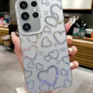 Colorful Silver Matte Heart Print Phone Case For Samsung Galaxy A73 A72 A71 A56 A55 A54 A53 A52 A51 A50 Shockproof PC Back Cover