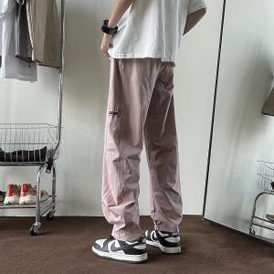Ice Silk Paratrooper Pants Mens Summer Thin Quick Dry Straight Leg Jacket Casual Pants Loose Fit Low Waist Long Trousers