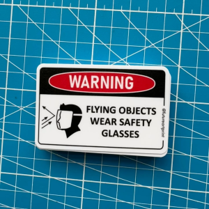 Warning Flying Objects. Splash Hazard. Wear Safety Face Shield Protection. Sticker Sign Danger Caution Signage Label.