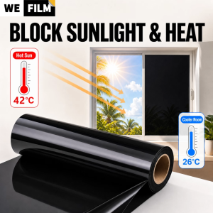 Black Privacy Window Film 100% Blackout Opaque Glass Film Thermal Insulation UV Protection Window Tint Sticker for Home Bedroom Office Bathroom