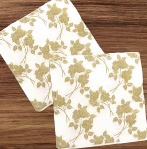 Party Dinner Napkin Serviette Disposable Paper Tissue - Colour Floral Roses Gold Flowers Tessellation Valentines Romantic Print [NSP105]