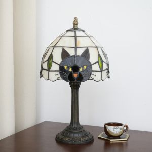 Halloween Tiffany Style Cute Black Cat Stained Glass Table Lamp Bedroom Bedside Living Room Decoration Desk Lamp Christmas Gift