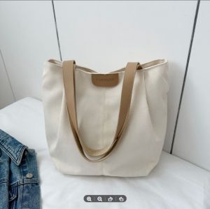 IELGY Large-Capacity Canvas Fashion Casual Solid Color One-Shoulder Portable Commuter Tote Bag