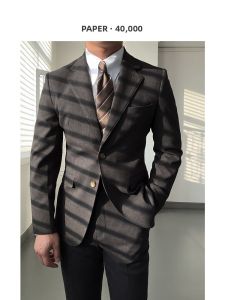 Retro High-end Grey Business Casual Slim Fit Suit Set