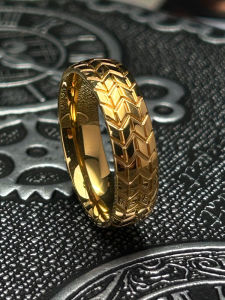 Mens Fashion Streetwear Titanium Steel Ring with Tire Pattern Geometric Design Fresh out New Jewelry Accessory for Travel