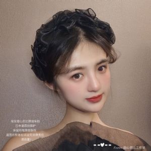 Original French Vintage Hepburn Style Black Lace Tulle Hairband with Wide Edge Multiple Bow Knots Hair Accessories