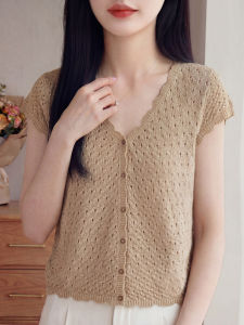 SHEHAN | Beautiful Lace V-Neck Regular Shoulder Slim Fit Knitted Short Sleeve Top for Petite