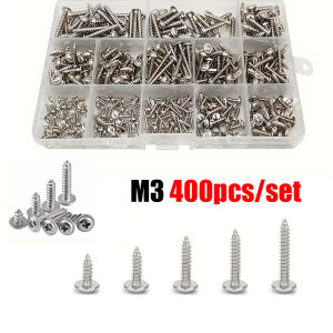 400piece set of M3 Phillips head self-tapping screws with washers 5 sizes for wooden furniture picture frames and home repair