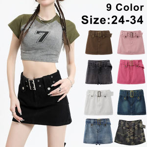 Size 25-34 Plus Size 9 Color Fashion korean style hot denim mini skirt trendy with belt