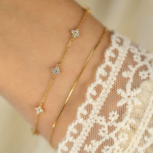 S925 Silver Plated with K Gold Four-leaf Clover Shiny Bracelet Simplicity Zircon Girl Woman Temperament Elegance Sweet