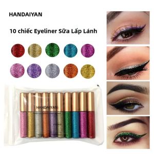 Bộ 10 Bút Kẻ Mắt Lấp Lánh Nhiều Màu Sắc - Bộ Trang Điểm Kẻ Mắt Dạng Lỏng Chống Nhòe Lấp Lánh Kim Loại Lâu Trôi Với Các Tính Năng Dễ Sử Dụng